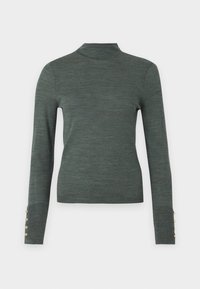 Merino Wool Button Sleeve Mockneck Top - Jumper - pesto