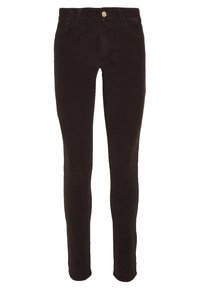 Svarta slim-fit jeans med en slät textur, med en knapp framtill, bältesömmar och design med fem fickor. Tyget är elastiskt.