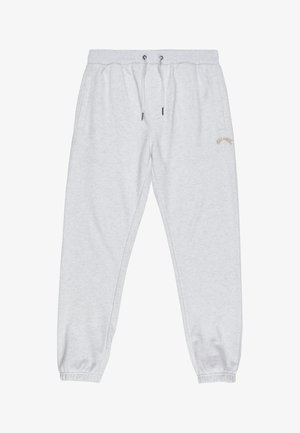 Jasnoszare dresy wykonane z miękkiego materiału, z elastyczną talią ze sznurkiem, bocznymi kieszeniami oraz małym logo na udzie.