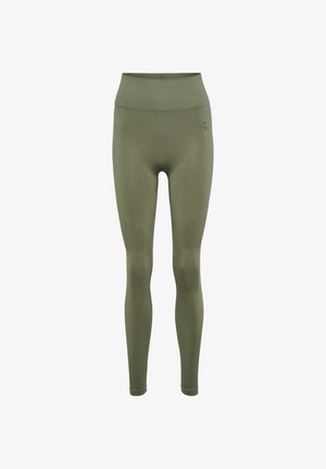 Hummel, HUMMEL HMLFLOW TIGHTS - Leggings - deep lichen green