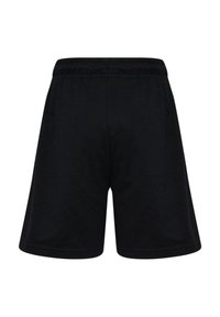 Sorte bomuldsshorts med elastisk talje, afslappet pasform og ingen synlige lommer eller dekorative elementer. Glat tekstur, knælængde.