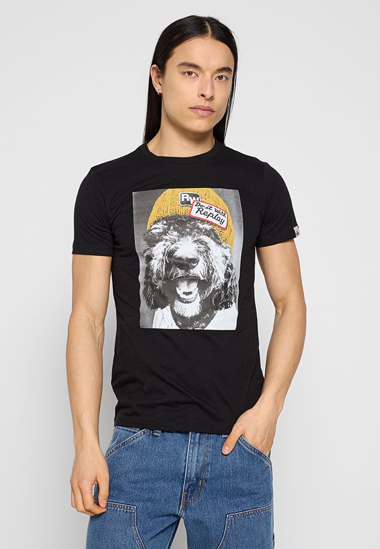 Replay T-shirt print zwart