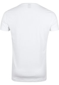 Witte katoenen t-shirt met een ronde halslijn en korte mouwen. Gladde textuur, geen zichtbare logo's of patronen, en een eenvoudig ontwerp aan de achterkant.