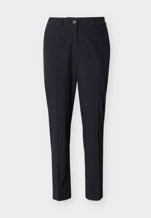 Μαύρο παντελόνι ίσιας γραμμής, ραμμένο, με εμπρόσθιο κούμπωμα με κουμπί και φερμουάρ, θηλιές για ζώνη και καθαρό, καλοσιδερωμένο φινίρισμα.