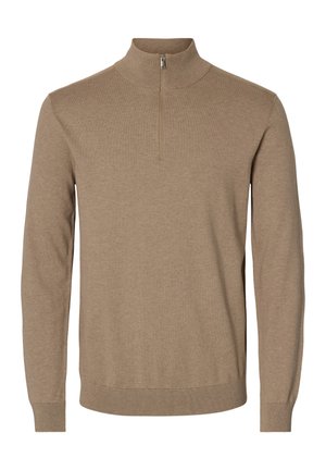 Selected, SLHBERG LS HALF ZIP NOOS - Svetrík - savannah tan melange