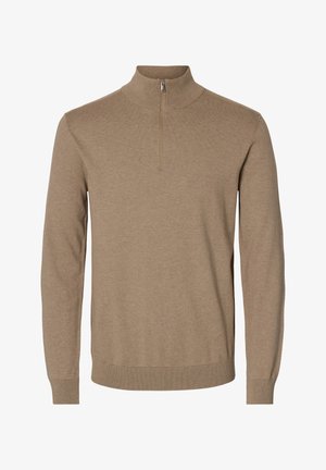 Selected, SLHBERG LS HALF ZIP NOOS - Svetrík - savannah tan melange
