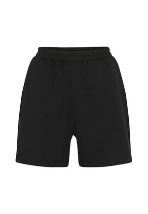 Sorte bomuldsshorts med elastisk talje, der har en løs pasform og glat tekstur. Ingen lommer eller ekstra mønstre.