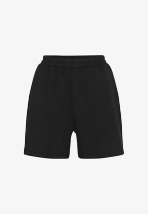 Zwarte katoenen shorts met een elastische tailleband, met een losse pasvorm en een gladde textuur. Geen zakken of extra patronen.