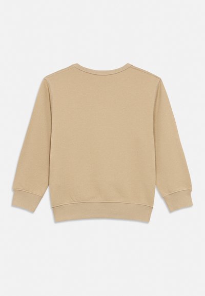 Sweat-shirt beige à manches longues avec col rond, poignets et ourlet côtelés, visible de dos sur un fond blanc uni.