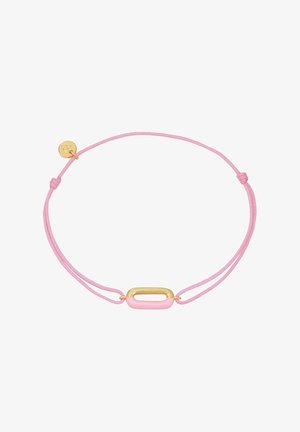 Roza kord ovratnik središnjim zlatnim i roza ovalnim akcentom, uz zlatni privjesak, završen sigurnim čvorovima.