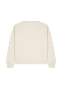 Crewneck sweatshirt in licht crème. Oversized fit met verlaagde schouders, ribbelboorden en -zoom. Stevige textuur, minimalistisch ontwerp zonder prints.