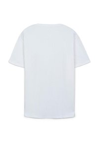 T-shirt bianca oversize con maniche corte, caratterizzata da una trama a costine e un collo rotondo. Design posteriore semplice e privo di decorazioni.