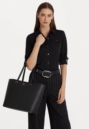 Lauren Ralph Lauren CROSSHATCH LEATHER LARGE KARLY TOTE - Maisiņveida soma - black