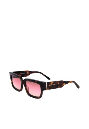 Occhiali da sole quadrati con montatura spessa effetto tartaruga e lenti sfumate rosa, con il marchio Scotch & Soda sulle aste.