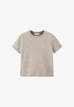 Béžový krátky pulóver s krátkym rukávom vyrobený z mäkkého úpletu. Disponuje okrúhlym výstrihom a rebrovanými lemami. Jednoduchý a minimalisticý dizajn.