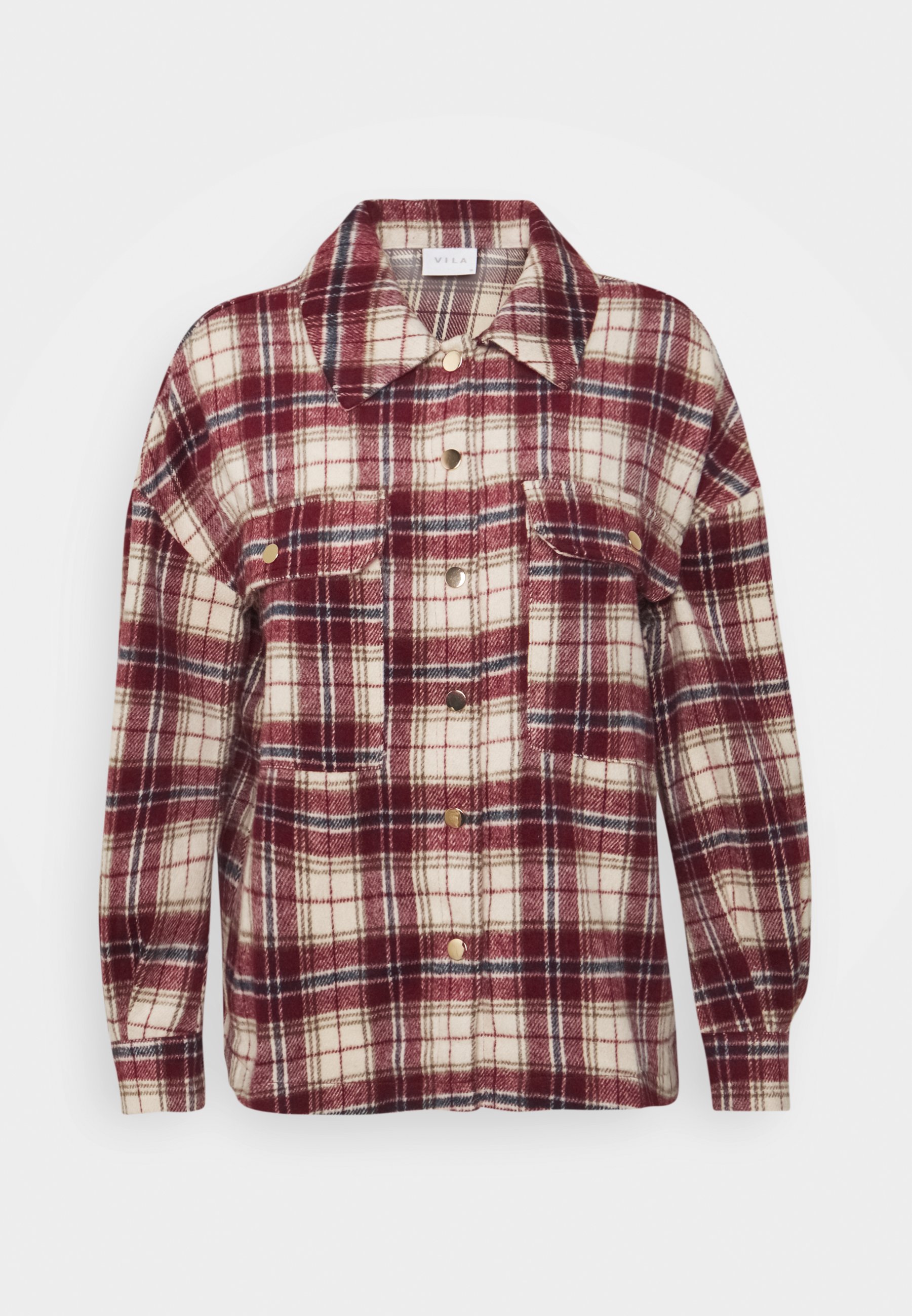 Vila Checked Shirt Jacket - Women - Red