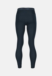 Leggings côtelés bleu marine avec une coupe ajustée, taille élastique arborant la marque "SWEMOUNT", texture lisse et sans coutures visibles.