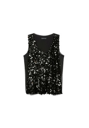 Fiorella Rubino, TOP CON PAILLETTES E SCOLLO A V - Top - nero