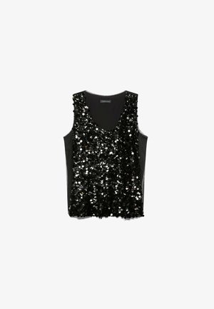 Fiorella Rubino, TOP CON PAILLETTES E SCOLLO A V - Top - nero