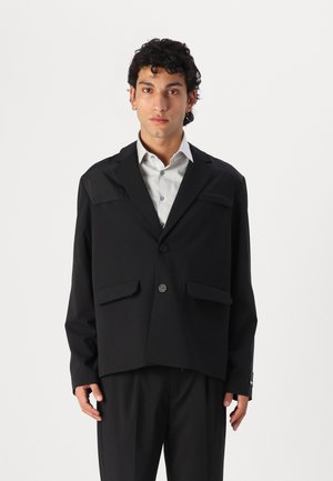 MIXED MATERIAL BLAZER - Blazer jacket - black