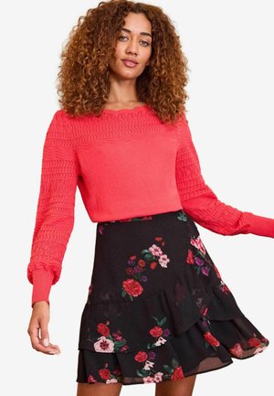 Love & Roses FLORAL TIERED RUFFLE REGULAR FIT - A-vonalú szoknya - black