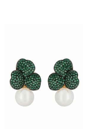 IRIS FLOWER AND PEARL DANGLE EMERALD - Ohrringe - green
