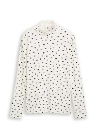 Langärmliges Hemd aus weißem Stoff mit schwarzen Punkten, mit einem hohen Rüschensaum und gerader Passform. Weiche, leichte Textur.