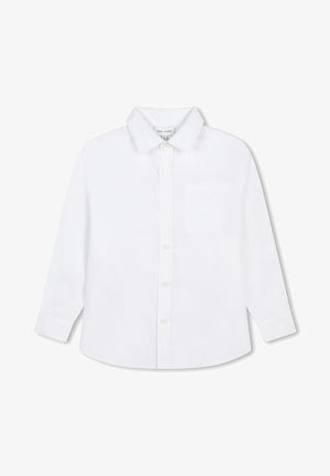 Witte lange mouwen knoopshirt. Gemaakt van katoen met een klassieke kraag en een enkele borstzak. Heeft een rechte onderkant en knoopmanchetten.