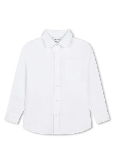 Witte lange mouwen knoopshirt. Gemaakt van katoen met een klassieke kraag en een enkele borstzak. Heeft een rechte onderkant en knoopmanchetten.