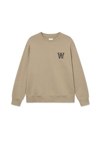 Beige sweatshirt med rund hals, lange ærmer og et lille mørkt logo på venstre brystområde. Fremstillet af blødt, struktureret stof.