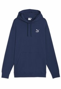 Marineblå hættejakke lavet af blød bomuldsblanding, med en frontlomme, snørehætte og hvid Puma-logo på venstre bryst.