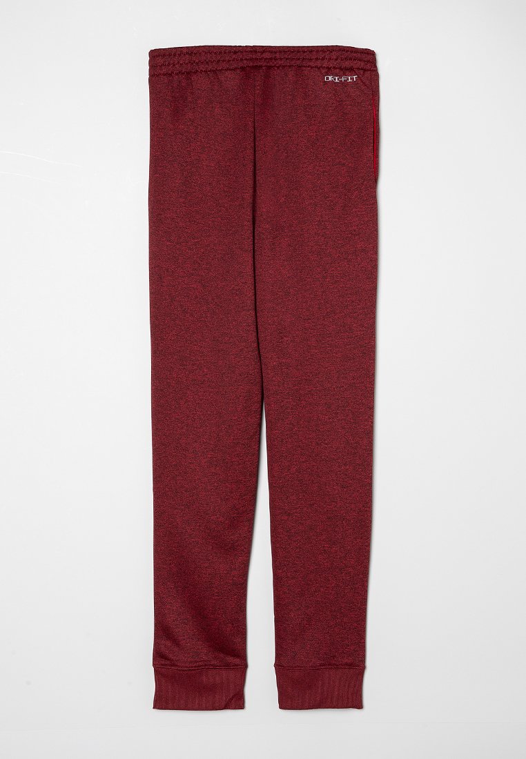 Bordeauxfarbene Sweatpants aus strukturiertem Stoff, mit einem elastischen Bund und gerippten Bündchen. Markenzeichen an der Seite in der Nähe des Bundes.