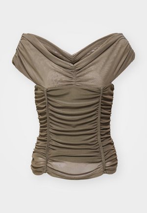 Gestuz OFF SHOULDER - Apdrukāts T-krekls - stone gray