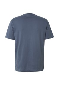 Tricou simplu de bumbac, cu mânecă scurtă, de culoare gri închis, prezentat pe spate pe un fundal alb.