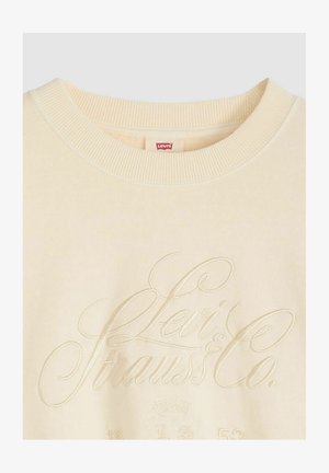 Cremefarvet Levi's sweatshirts med ribbet rund halsudskæring og hævet broderet "Levi's Strauss & Co."-tekst på fronten.