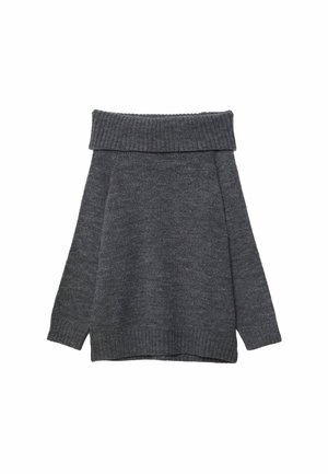 Mörkgrå tröja med en bred, ribbad off-shoulder-krage. Långa ärmar och en lös passform med ribbade fållar och nederkant. Mjuk textur.