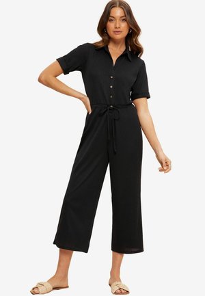 SHORT SLEEVE BUTTON UP WIDE LEG REGULAR FIT - Overal - black