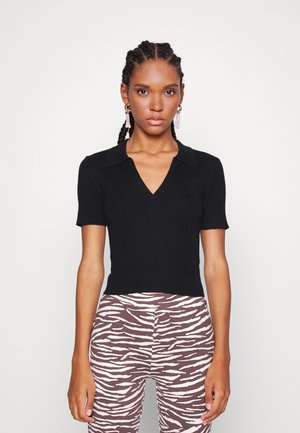 FITTED CROP WITH V NECK COLLAR - Polo - black