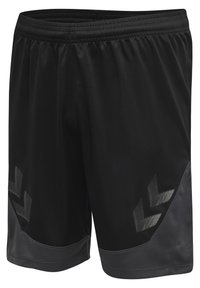 Pantalones cortos deportivos negros con un acabado texturizado, que presentan un acento reflejante gris y patrones triangulares en los laterales inferiores. Cintura elástica.