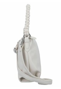 Sac à main en cuir blanc avec une anse tressée, quincaillerie en argent et texture lisse. Comprend une bandoulière amovible pour plus de polyvalence.