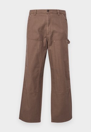 Pantaloni cargo in cotone marrone con vestibilità comoda, tasche laterali e grandi toppe sulle ginocchia per maggiore durata e stile.