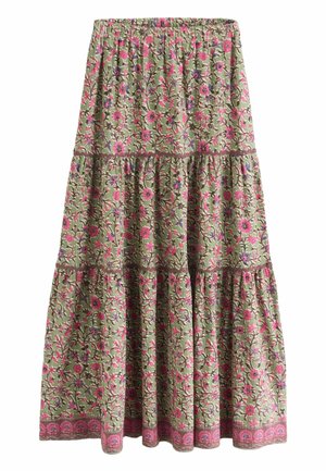 Next TIERED - Maxi sukně - green pink flower print