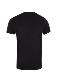 Černé tričko s krátkým rukávem, vyrobené z hladké bavlněné tkaniny, s kulatým výstřihem a jednoduchým, klasickým designem bez vzorů.