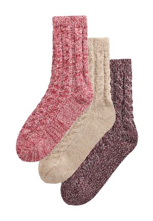 Next, COSY CABLE KNIT ANKLE SOCKS 3 PACK - Socks - burgundy red tonal