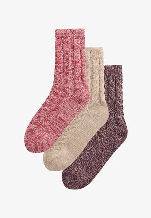 Next, COSY CABLE KNIT ANKLE SOCKS 3 PACK - Socks - burgundy red tonal