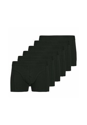 Black cotton boxer shorts, featuring a soft waistband with logo, smooth texture, and short legs, displayed in a stacked arrangement.