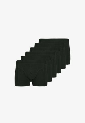 Black cotton boxer shorts, featuring a soft waistband with logo, smooth texture, and short legs, displayed in a stacked arrangement.