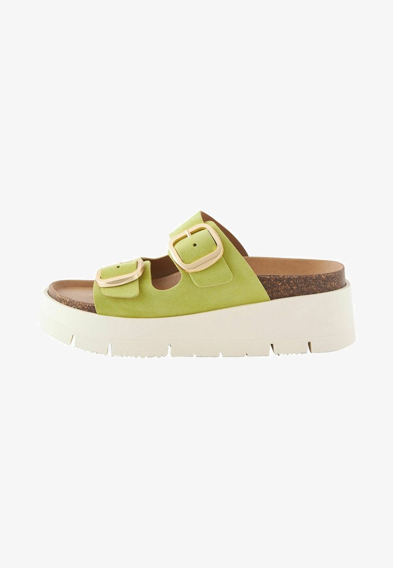Next FOREVER COMFORTÂ DOUBLE BUCKLE - Magas sarkú papucsszandálok - lime green