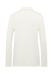 Langarm-Polohemd in Off-White, mit klassischem Kragen, glatter Textur und simplem Design ohne Muster oder Verzierungen.