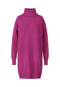 Oversized Rollkragenpullover aus leuchtend pinkem Strick. Mit langen Ärmeln, gerippten Bündchen und einer strukturierten Oberfläche. Die Länge endet oberhalb des Oberschenkels.